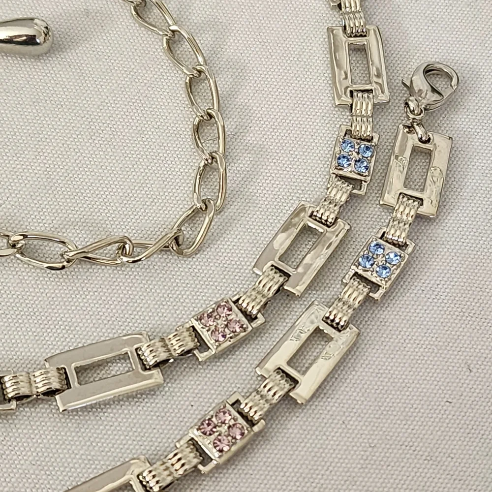 Silver Rectangle Chain Link with Color Crystals Belt - Picture 3 of 9